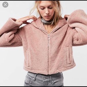 EXPRESS Pink Teddy Bell sleeve crop coat